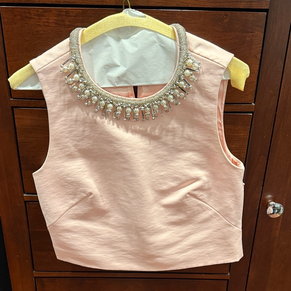 Ted Baker London Light Pink Sleeveless Top with Embellished Neckline